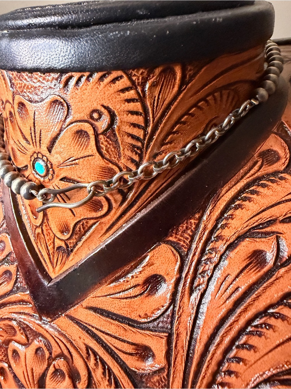 Kingman Turquoise Squash Blossom Necklace - 925 Sterling Silver - Picture 5 of 6
